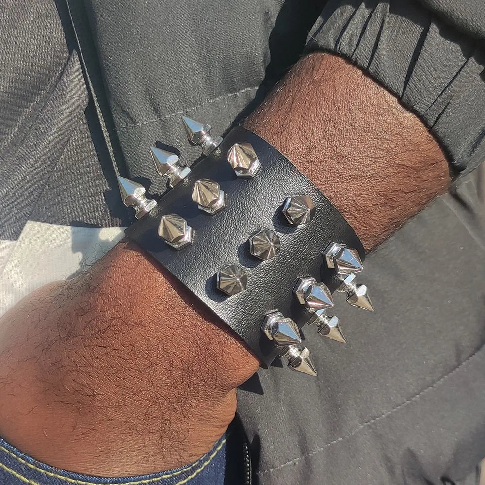 Vintage Leather Cuff Bracelet – Punk Gothic Studded Design