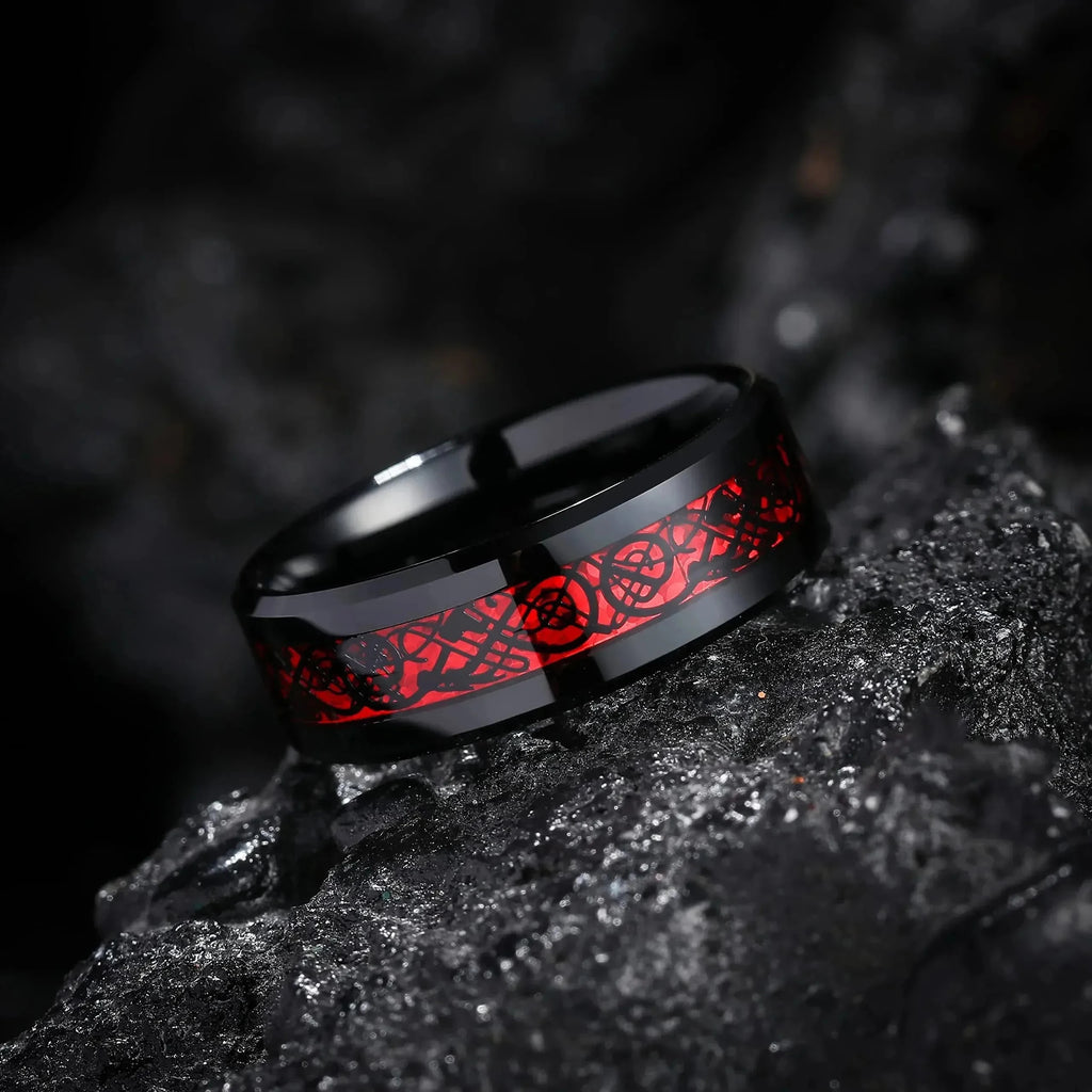 Romantic Red Rhinestone Celtic Dragon Ring Set