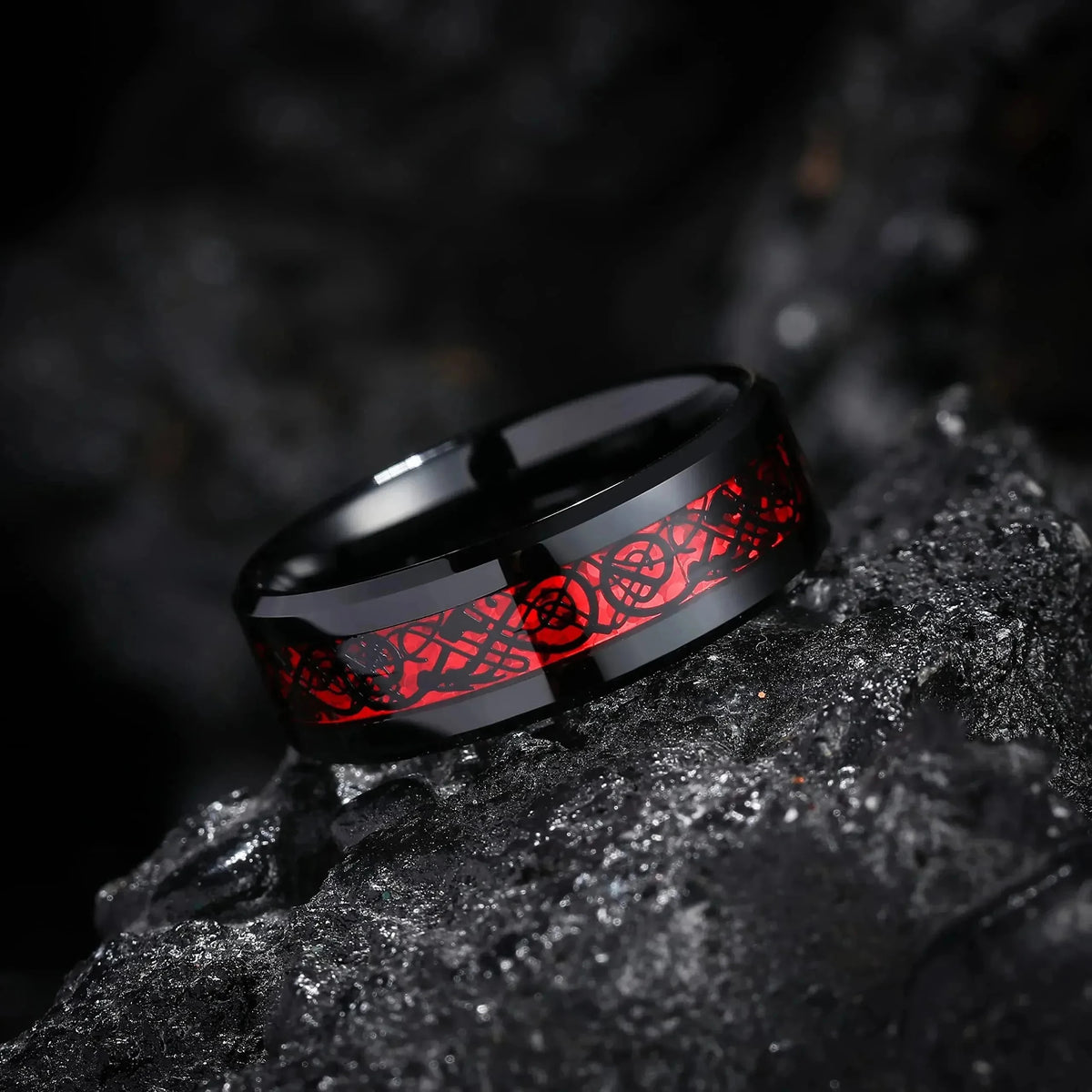 Romantic Red Rhinestone Celtic Dragon Ring Set