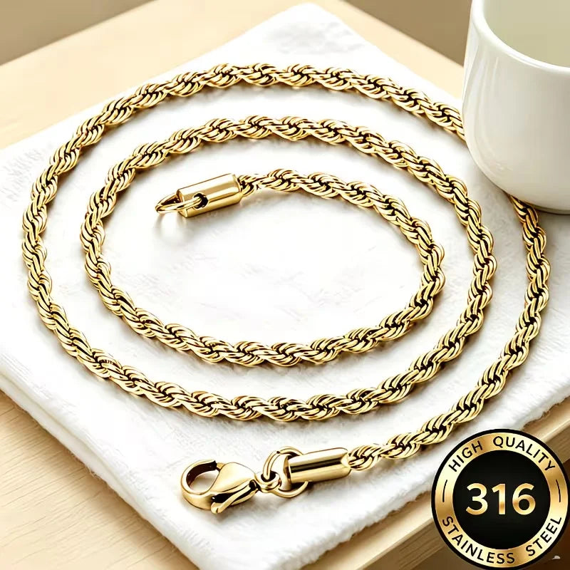Dainty Gold Rope Chain Necklace 2–4mm