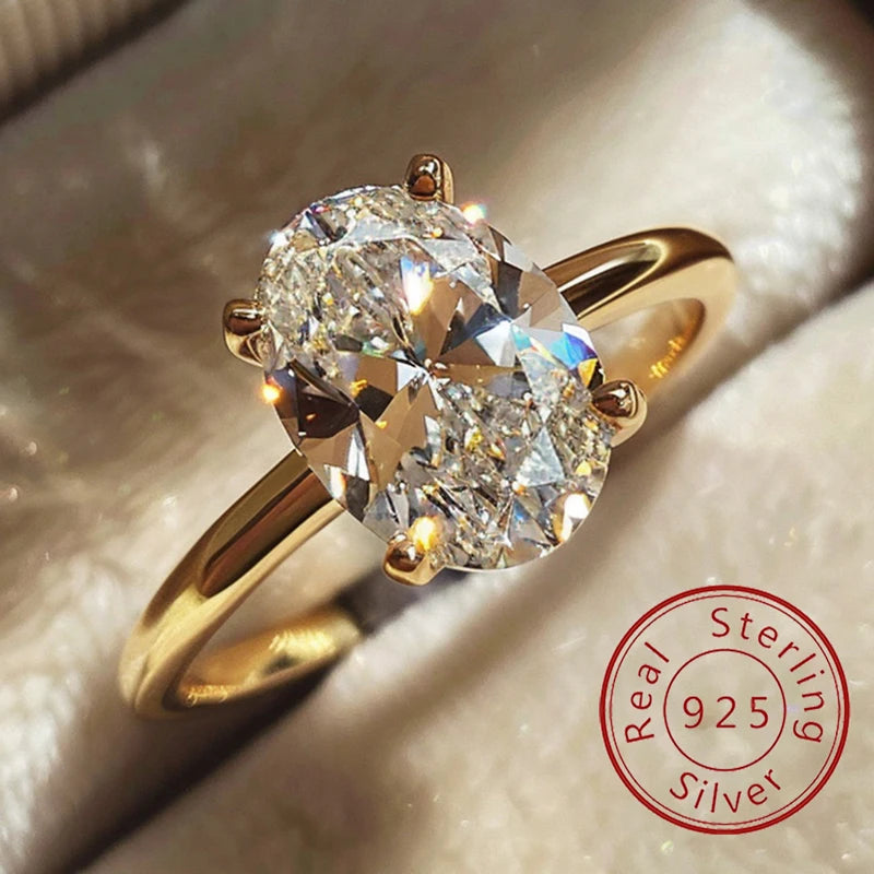 925 Sterling Silver Oval Zircon Engagement Ring