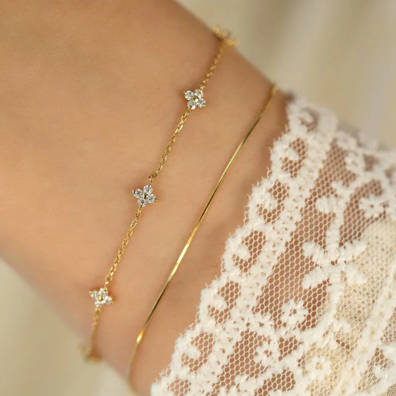 18K Gold-Plated Zircon Flower Bracelet