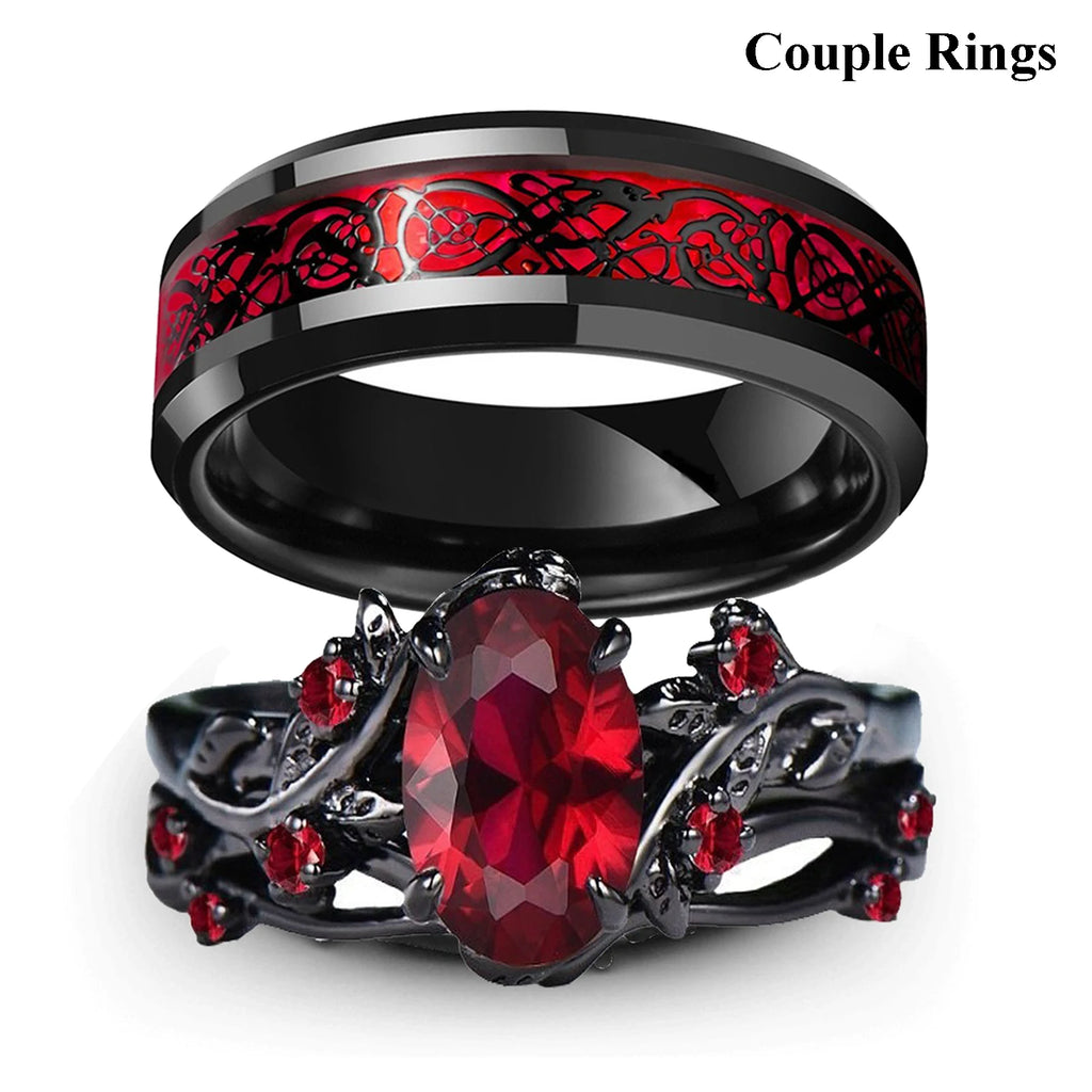 Romantic Red Rhinestone Celtic Dragon Ring Set