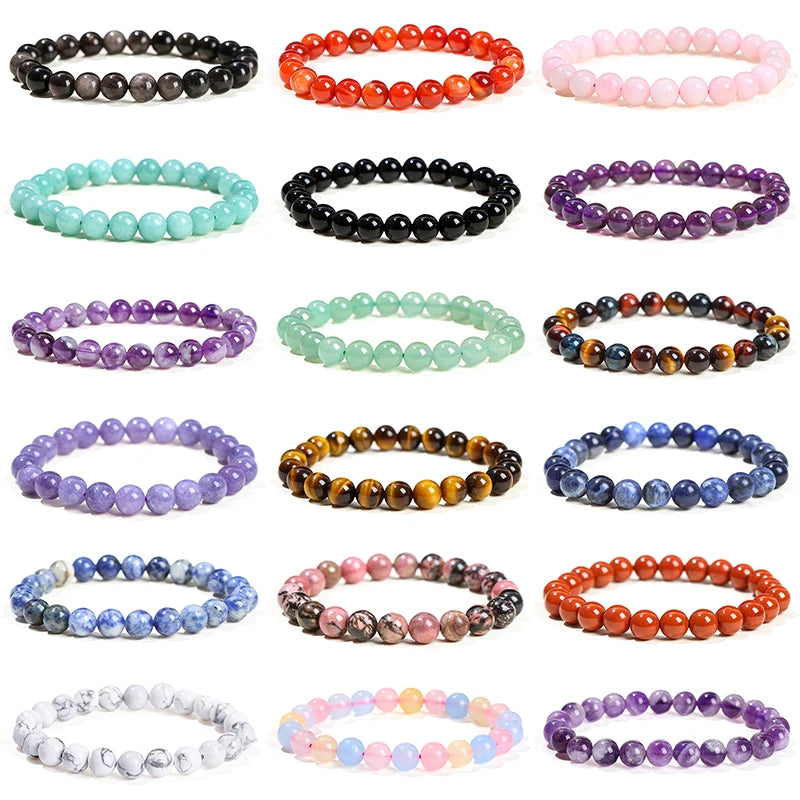 Natural Stone Bead Bracelet – Amethyst, Tiger Eye & Crystal Design for Men & Women