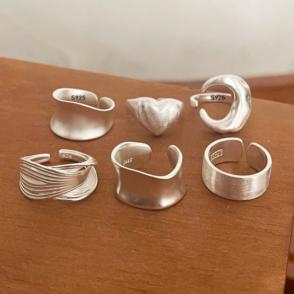 Sterling Silver Minimalist Moon Ring Set for Women