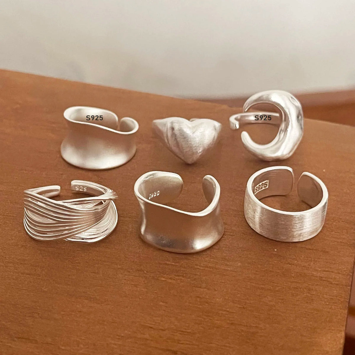 Sterling Silver Minimalist Moon Ring Set for Women