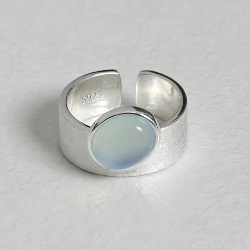 Blue Moonstone Adjustable Sterling Silver Ring