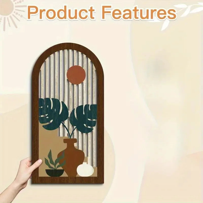 Wooden Vase and Banana Leaf Wall Art