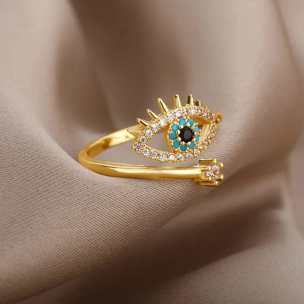 Evil Eye Gold Zircon Adjustable Ring