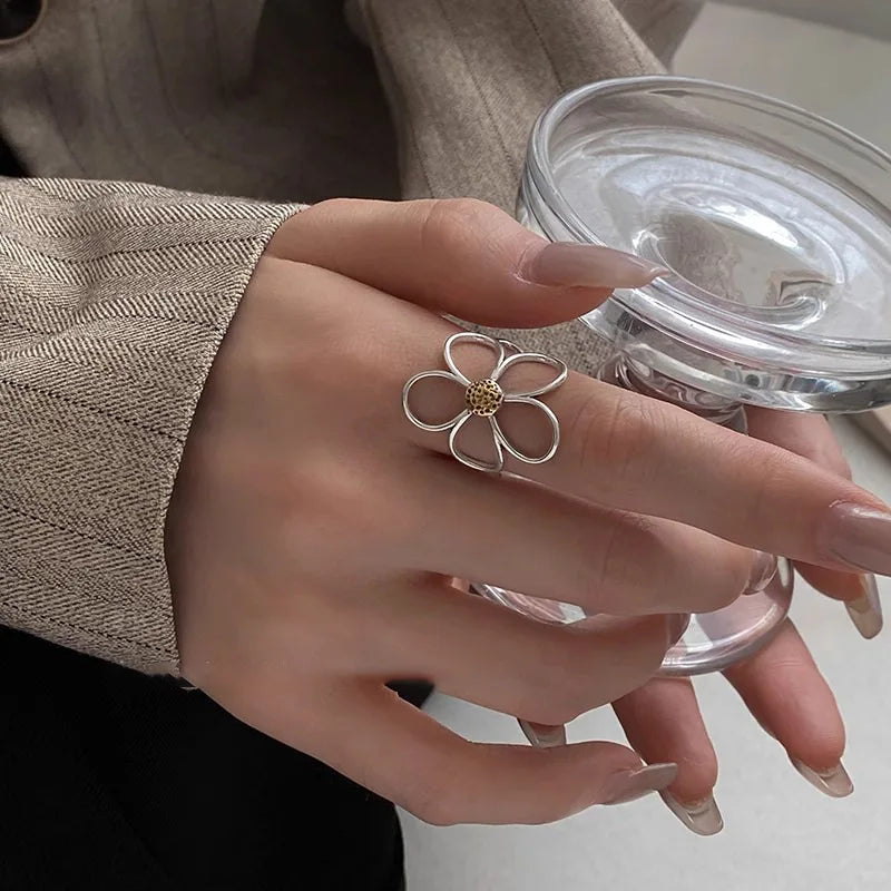 925 Sterling Silver Retro Flower Ring