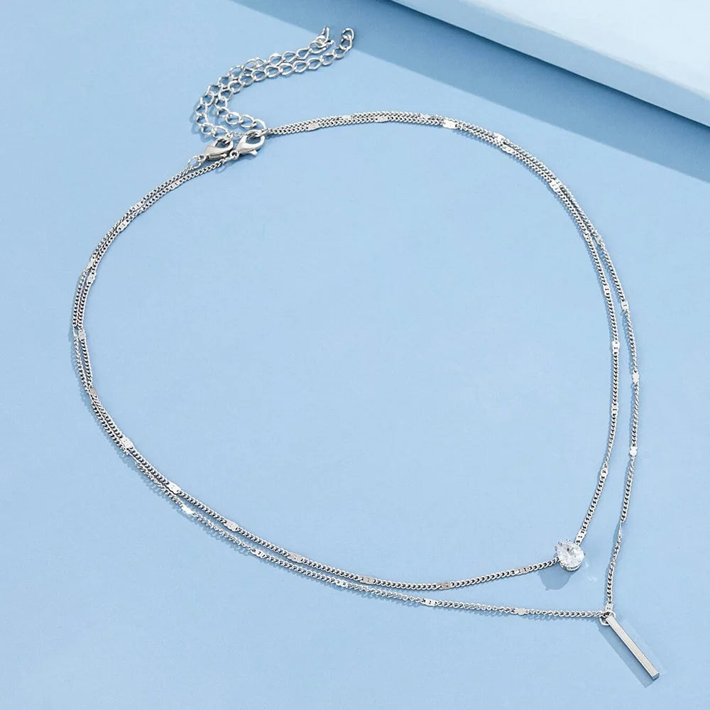 Zircon Multilayer Chain Choker Necklace