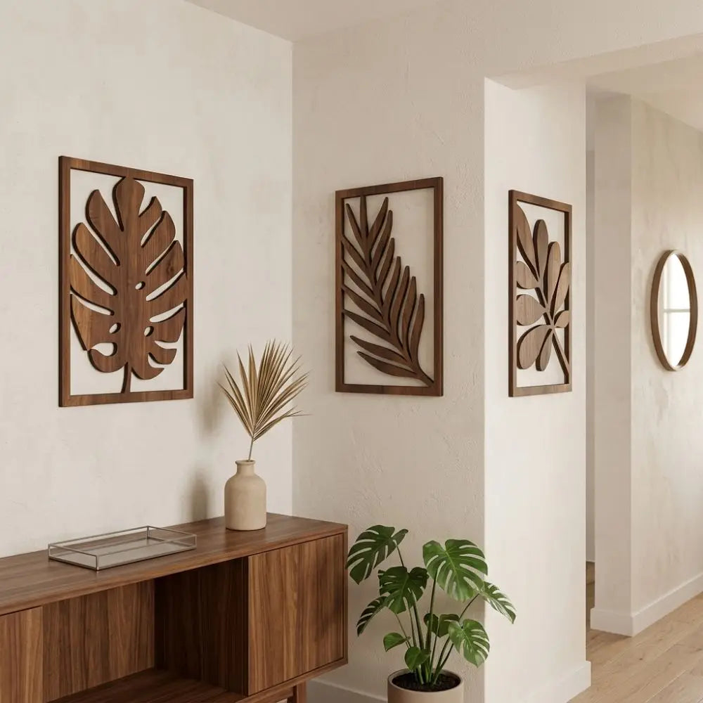 3-Piece Tropical Leaf Wooden Wall Art