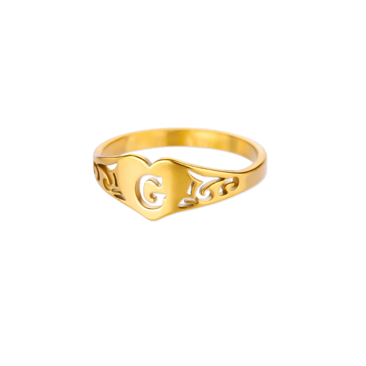 Gold Initial Heart Ring for Women A–Z