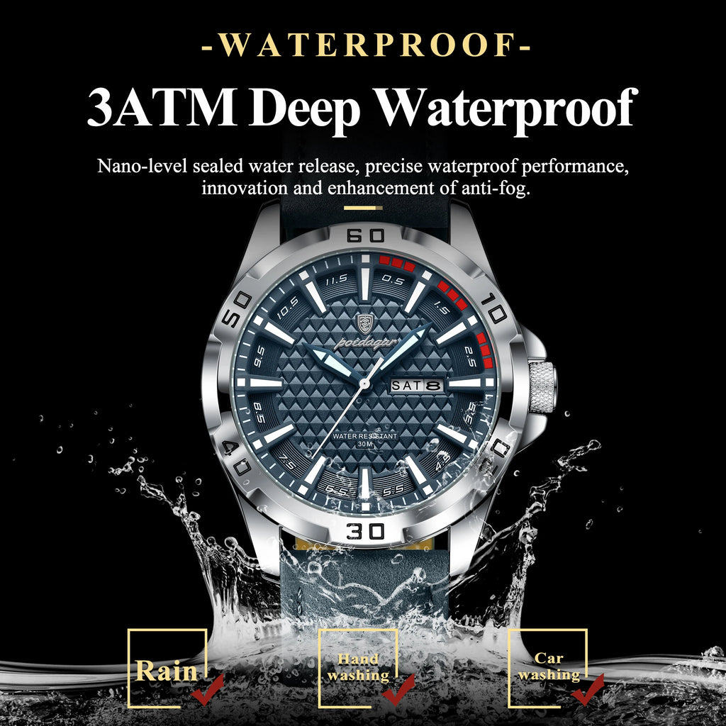 POEDAGAR Luxury Men’s Leather Sport Watch