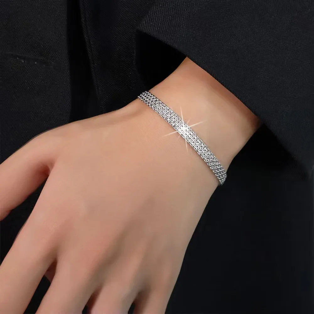 925 Sterling Silver Mesh Chain Bracelet – Elegant Design for Men & Women