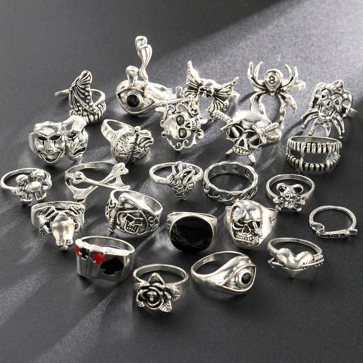 24-Piece Gothic Punk Grunge Unisex Ring Set