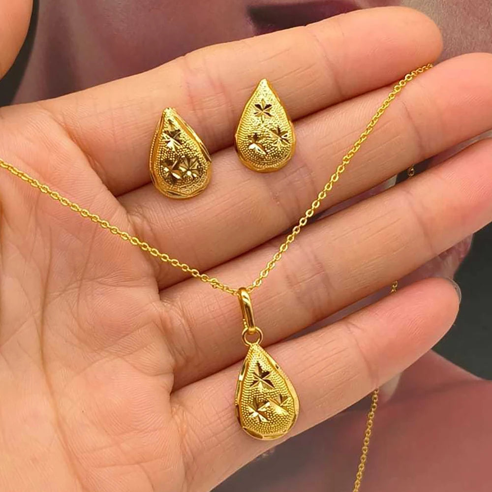 Gold Plated Pendant Necklace & Drop Earrings Set