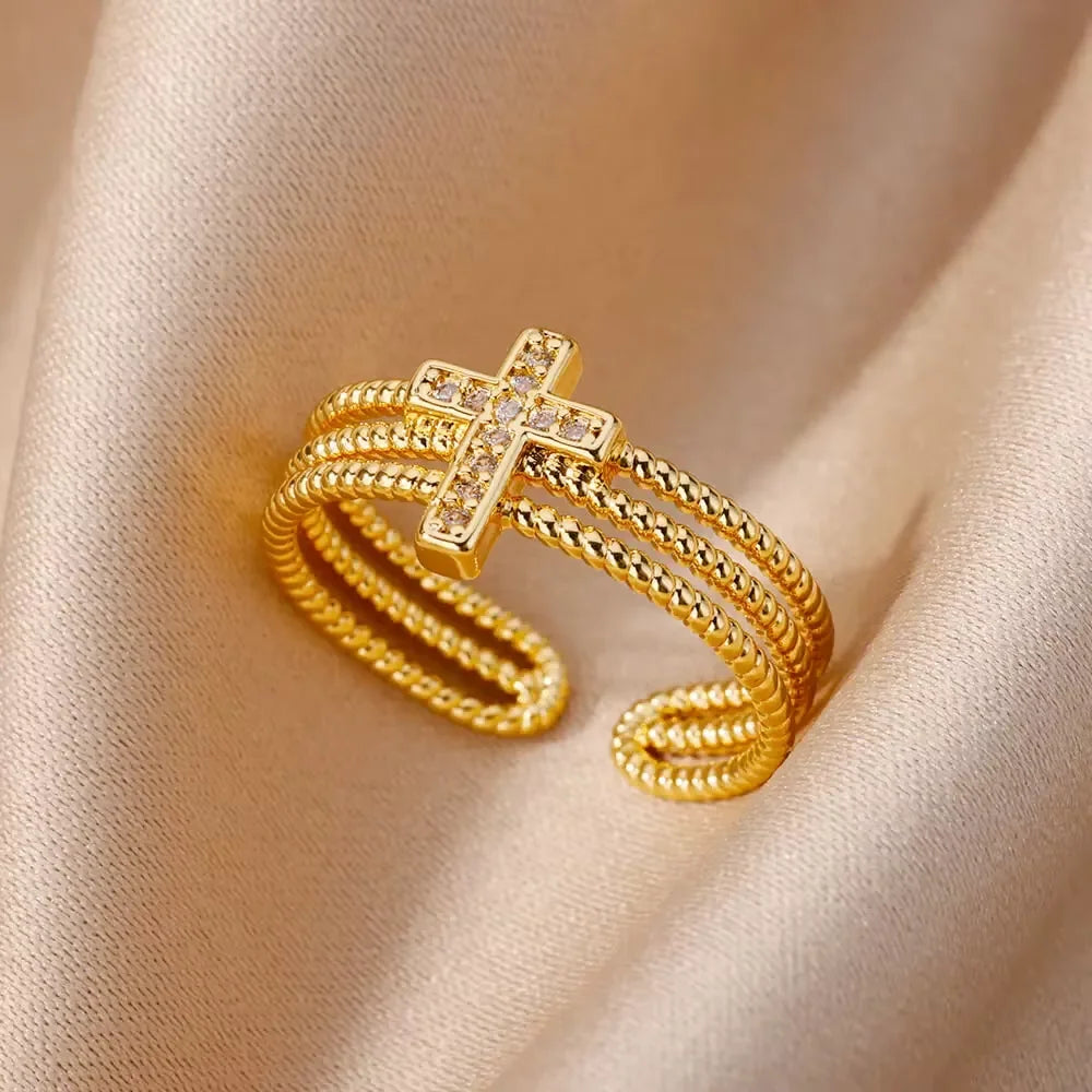 Gold CZ Stainless Steel Ring for Women
