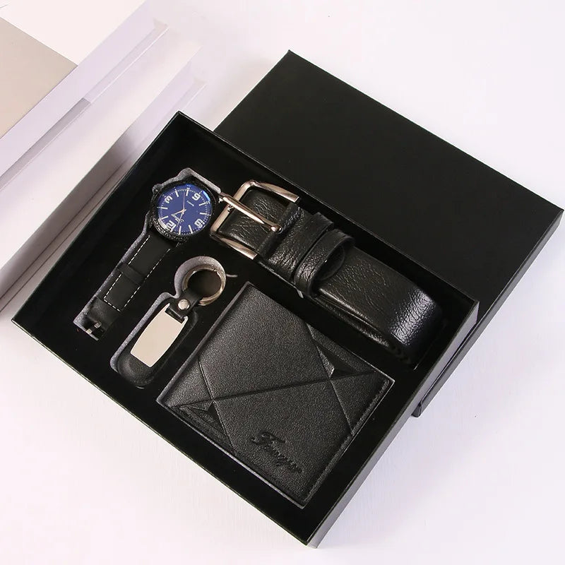 Corporate Gifts Men's Business Quartz Watch Men's Luxury Set 6-in-1 Watch Glasses Pen Keychain Belt Wallet Set Gift Box