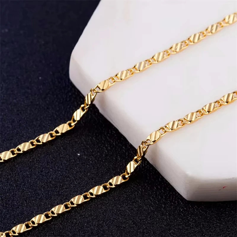 18K Gold 2mm Side Chain Necklace 16–30