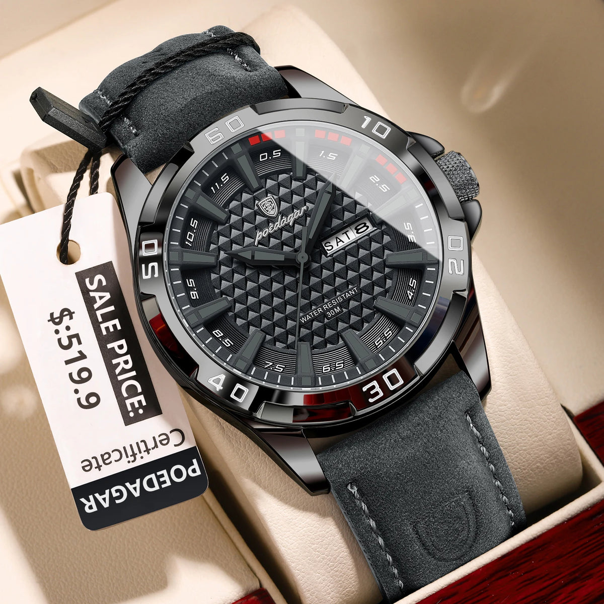 POEDAGAR Luxury Men’s Leather Sport Watch