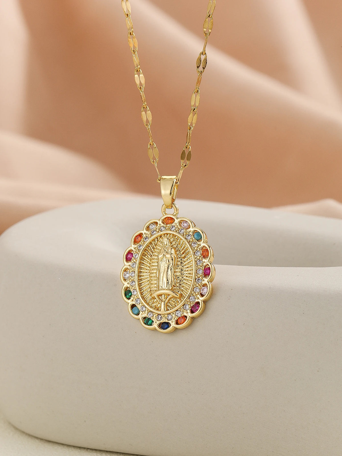 Gold Plated Multicolor CZ Pendant Necklace