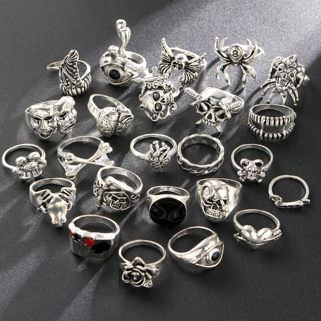 24-Piece Gothic Punk Grunge Unisex Ring Set