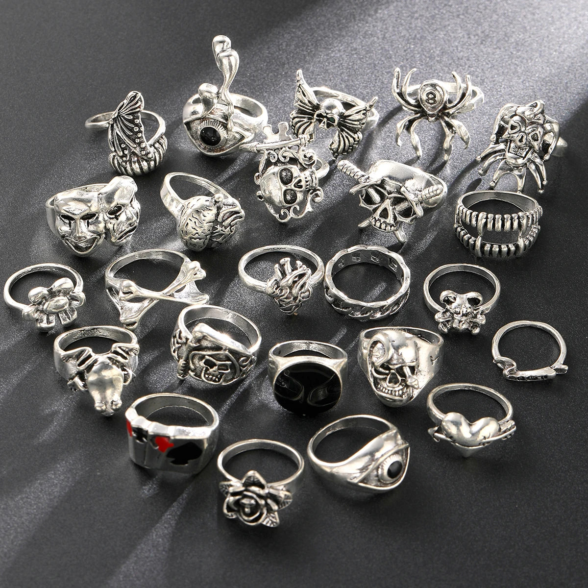 24-Piece Gothic Punk Grunge Unisex Ring Set