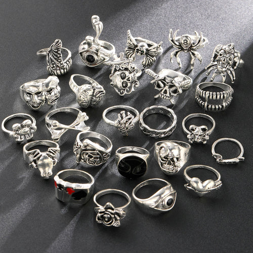 24-Piece Gothic Punk Grunge Unisex Ring Set
