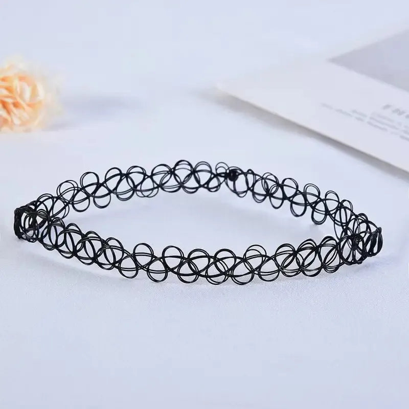 Gothic Black Braided Fishnet Choker Necklace