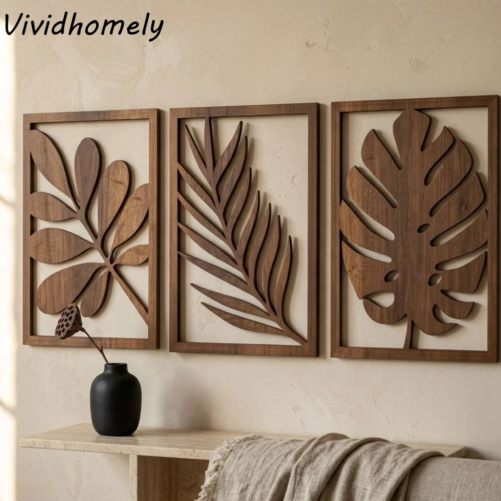 3-Piece Tropical Leaf Wooden Wall Art