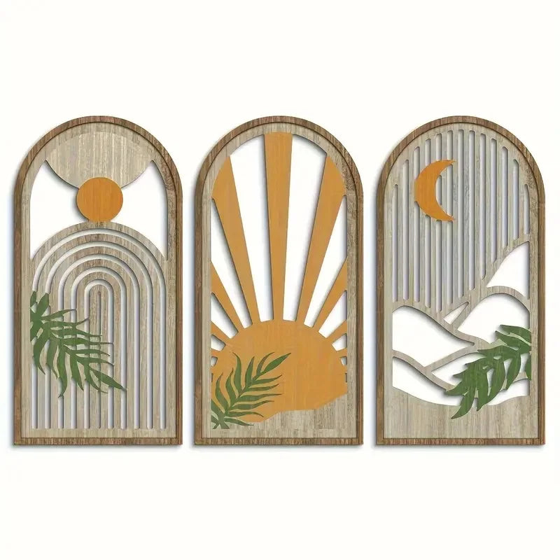 Wooden Vase and Banana Leaf Wall Art
