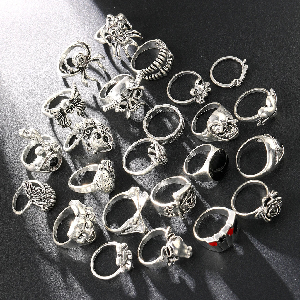24-Piece Gothic Punk Grunge Unisex Ring Set