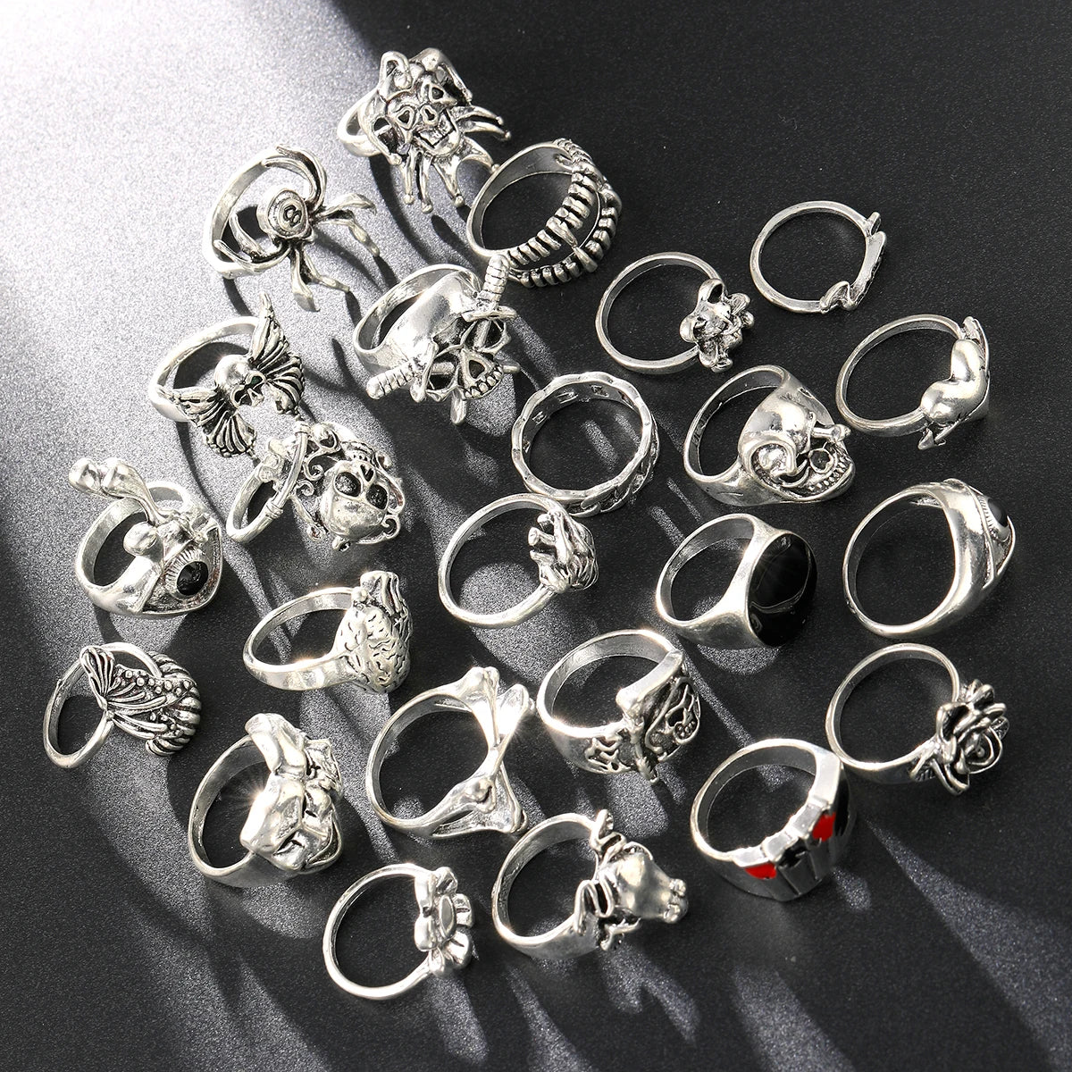 24-Piece Gothic Punk Grunge Unisex Ring Set