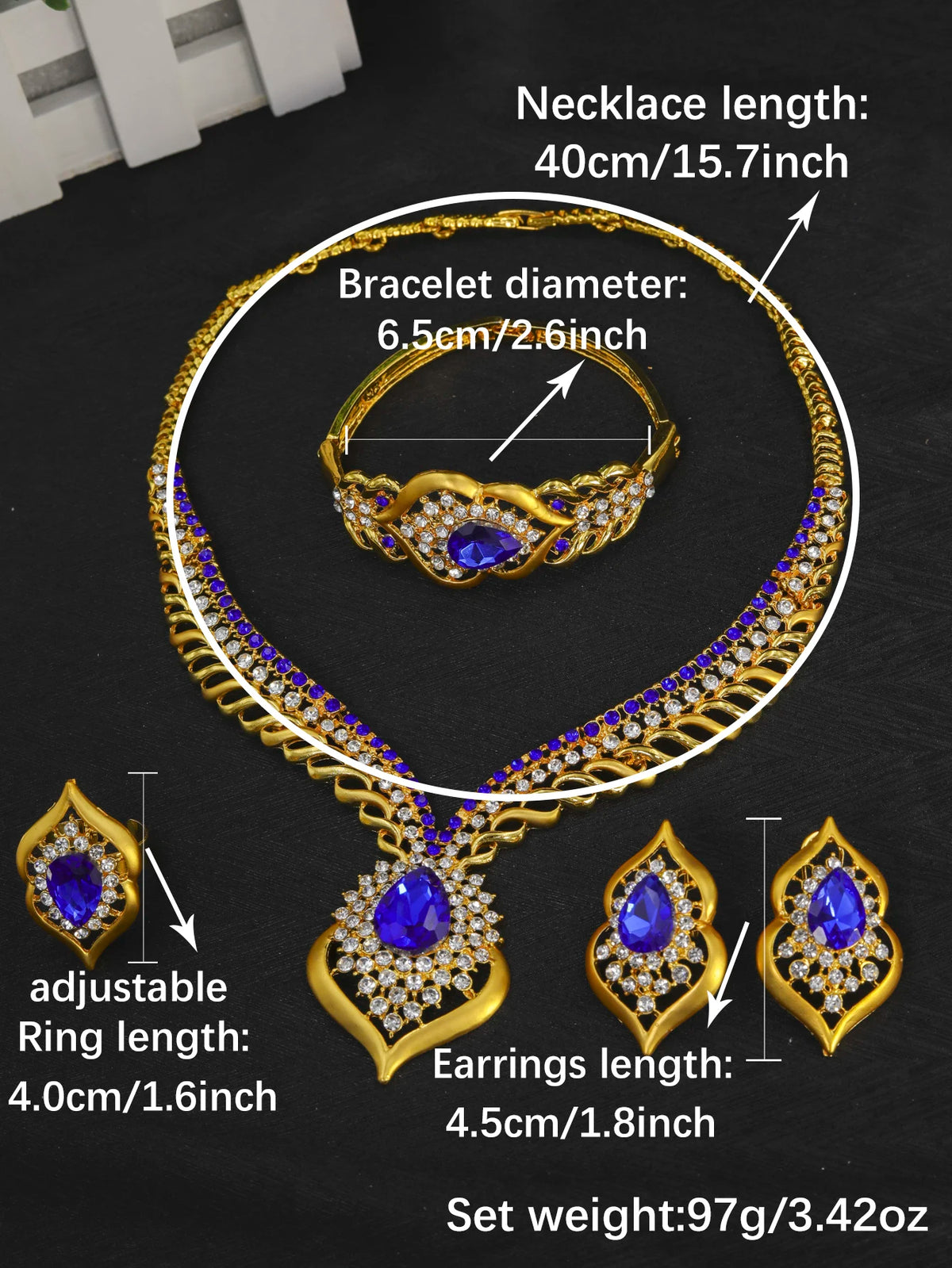 Gold Plated Zircon Necklace & Earrings Set