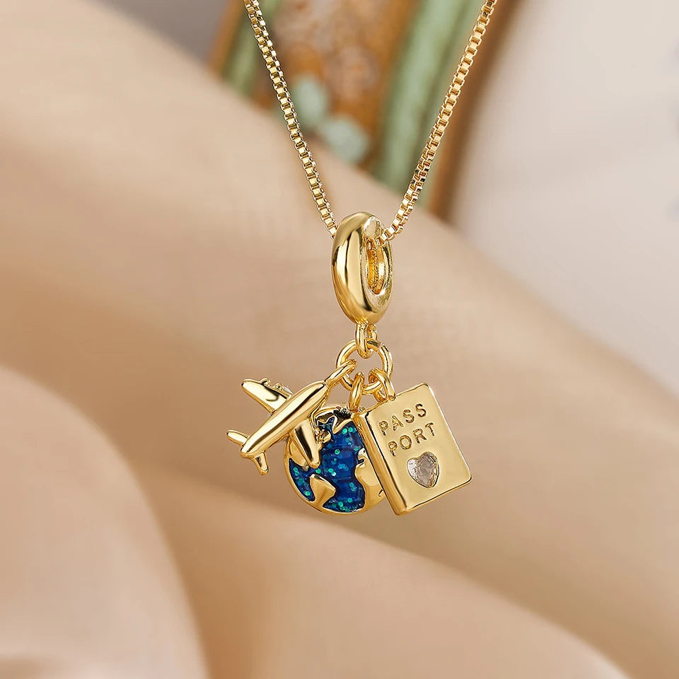 Gold Astronaut Moon & Planet Pendant Necklace