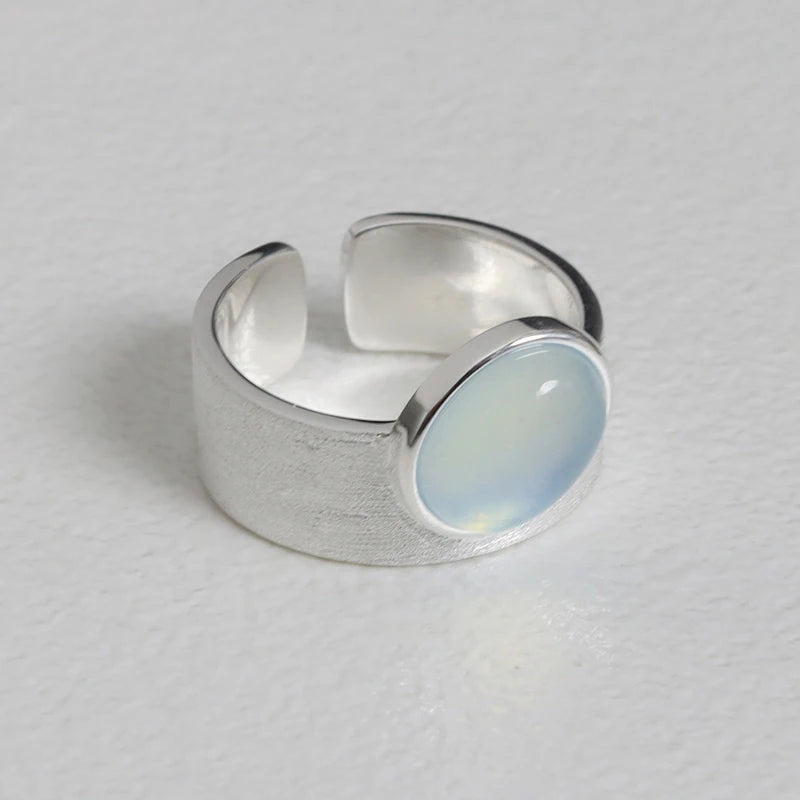 Blue Moonstone Adjustable Sterling Silver Ring