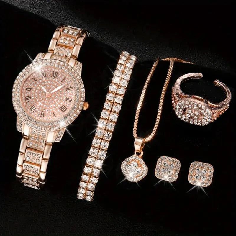 6PCS Women’s Crystal Luxury Quartz Watch Set