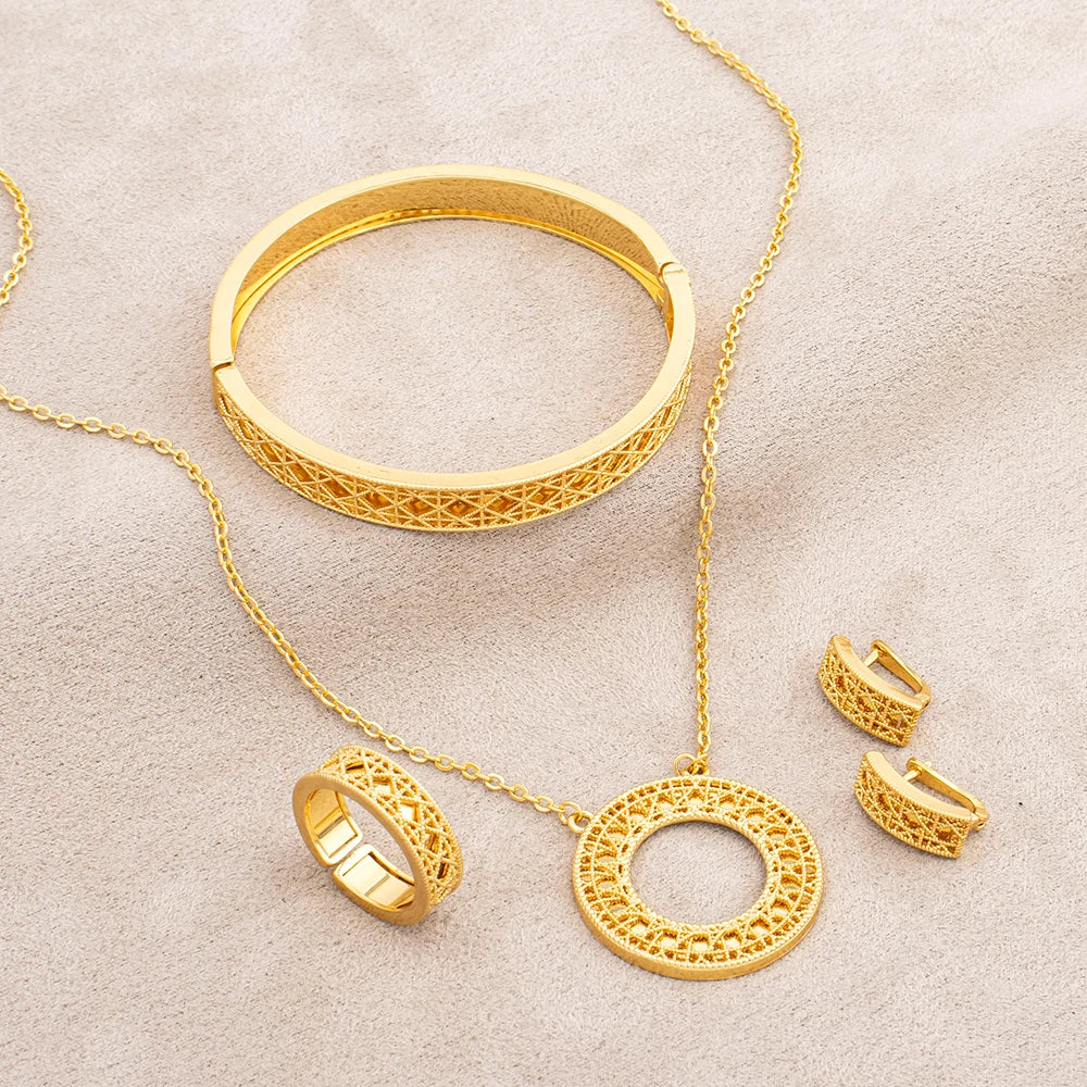 Gold Plated Circular Hollow 4-Piece Set
