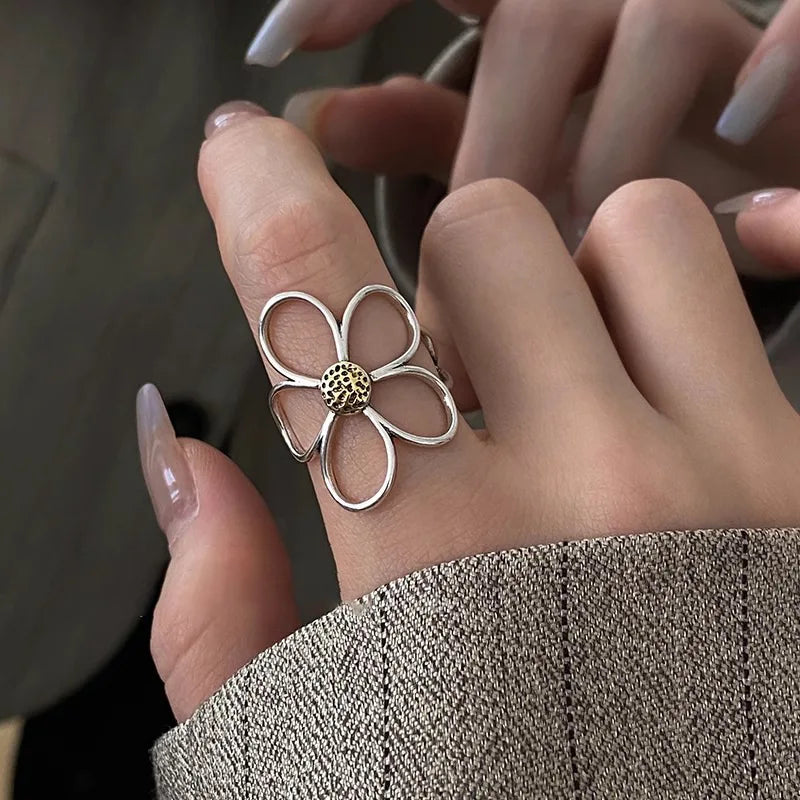 925 Sterling Silver Retro Flower Ring
