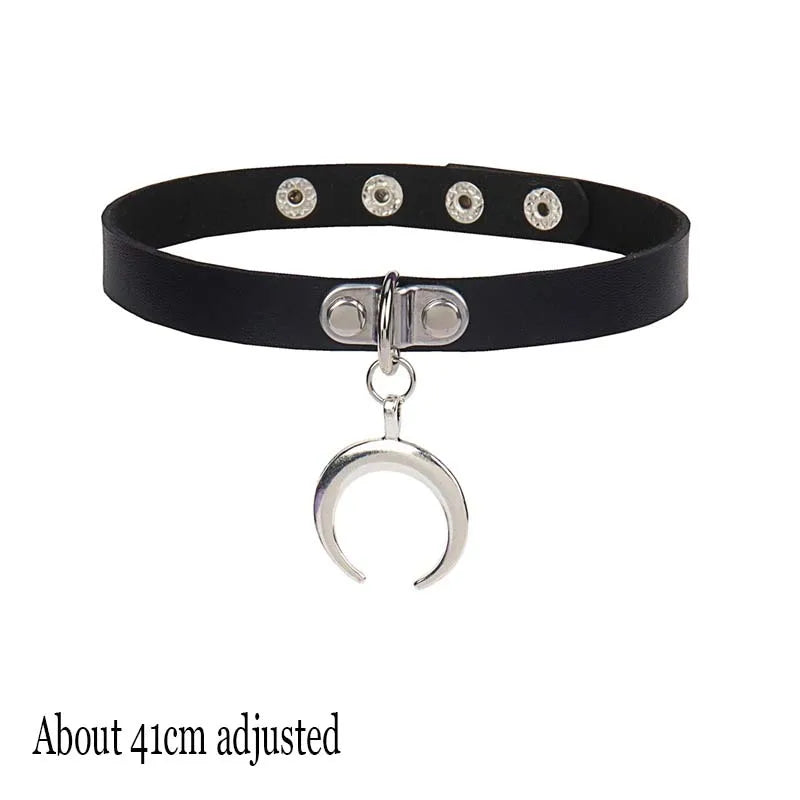 Black Gothic Heart Lock Spike Choker Necklace