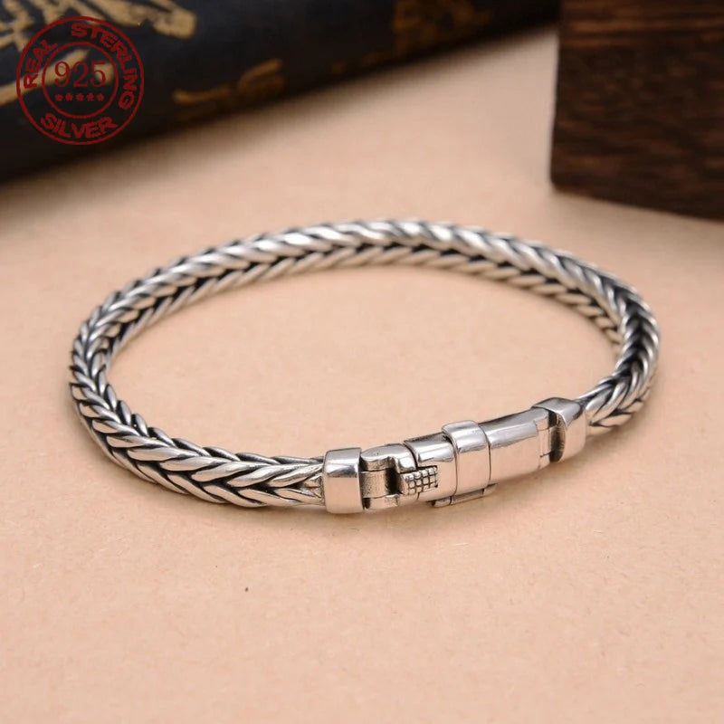 S925 Sterling Silver Woven Bracelet – Retro Design for Men & Women