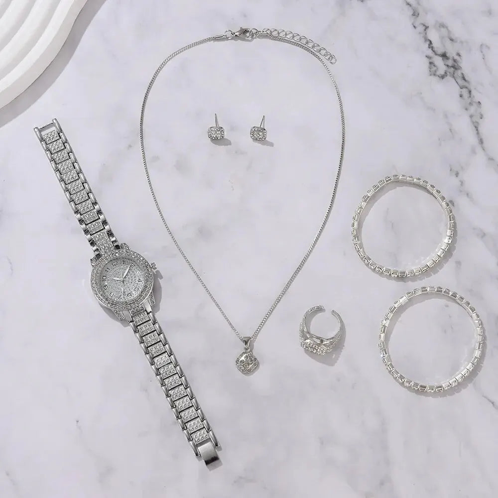 6PCS Women’s Crystal Luxury Quartz Watch Set