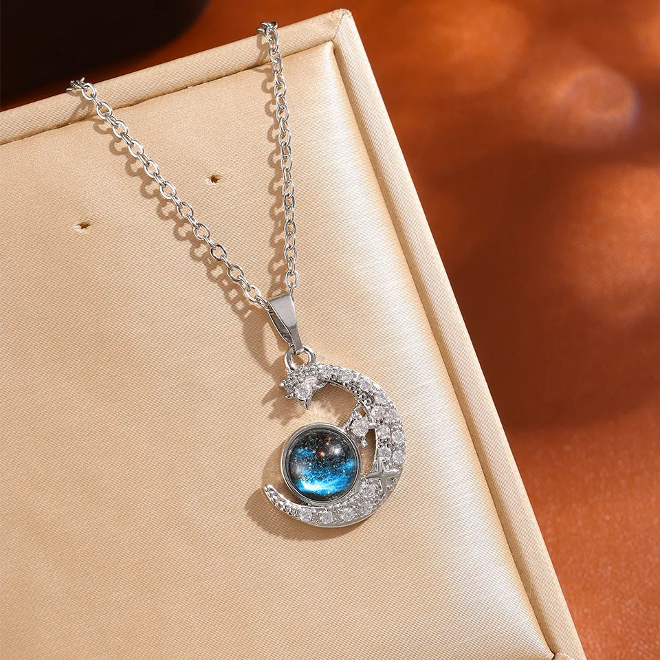 Gold Astronaut Moon & Planet Pendant Necklace