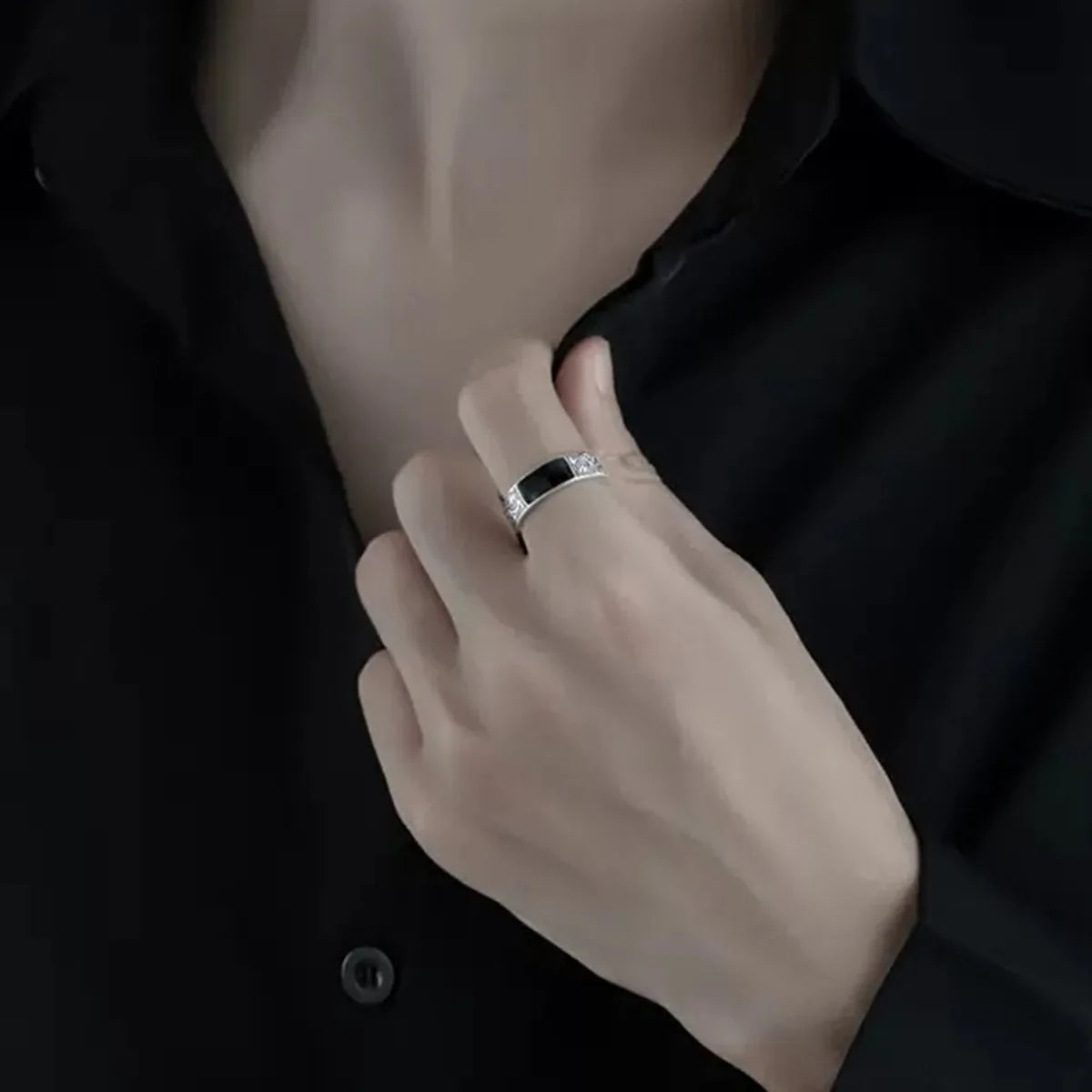 Vintage Onyx Style Stainless Steel Men’s Ring