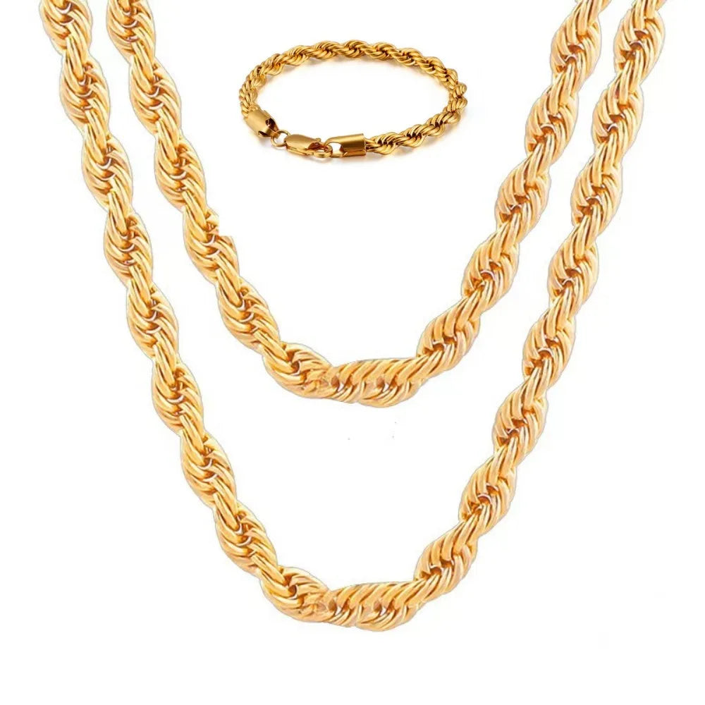 Gold Plated Rope Chain Necklace & Bracelet Set