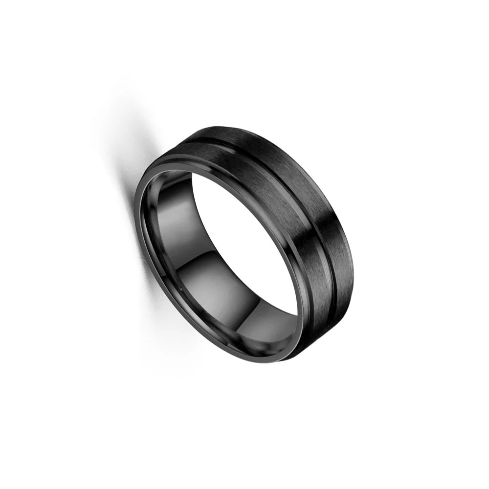 8mm Black Matte Stainless Steel Groove Ring