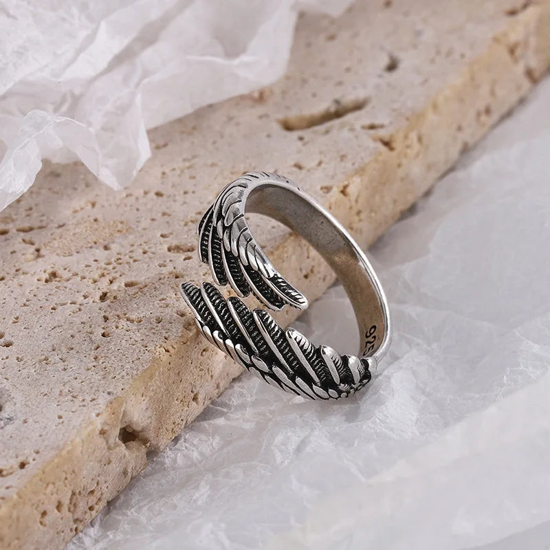 925 Sterling Silver Angel Wing Adjustable Ring