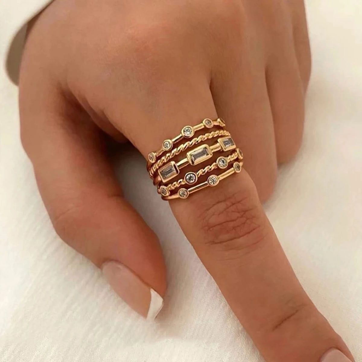 18K Gold-Plated Sun Ring with Natural Stone