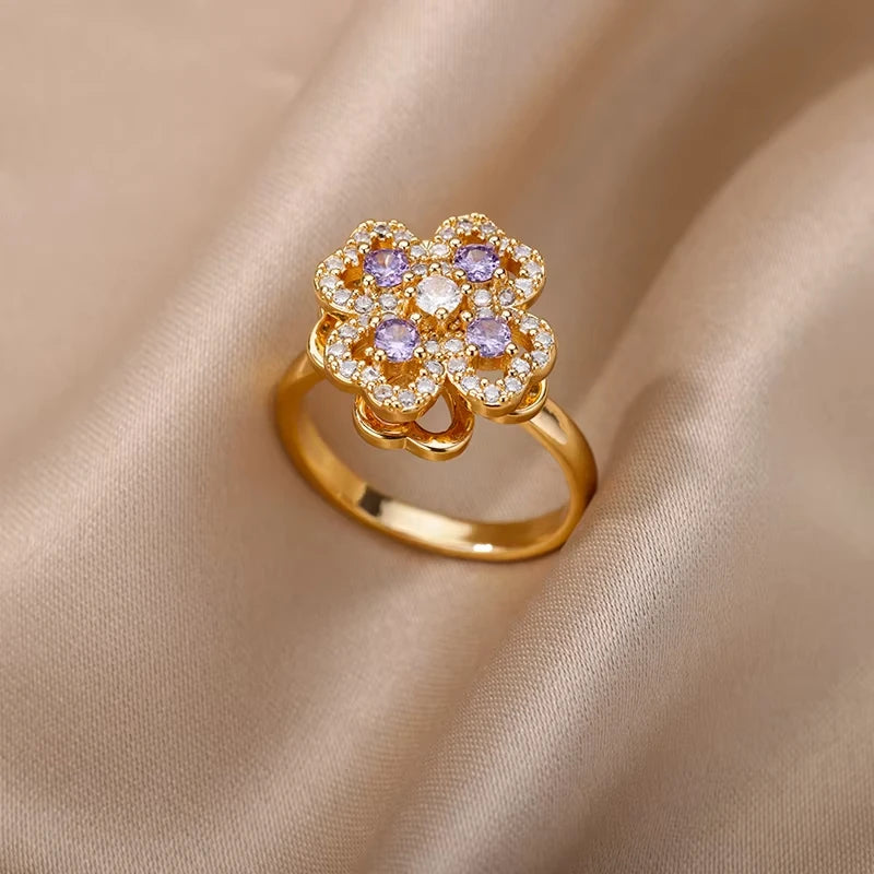 Evil Eye Gold Zircon Adjustable Ring